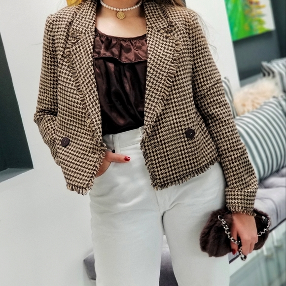 ALL ABOUT BUSINESS Houndstooth Blazer - brown tan - Picture 3 of 8